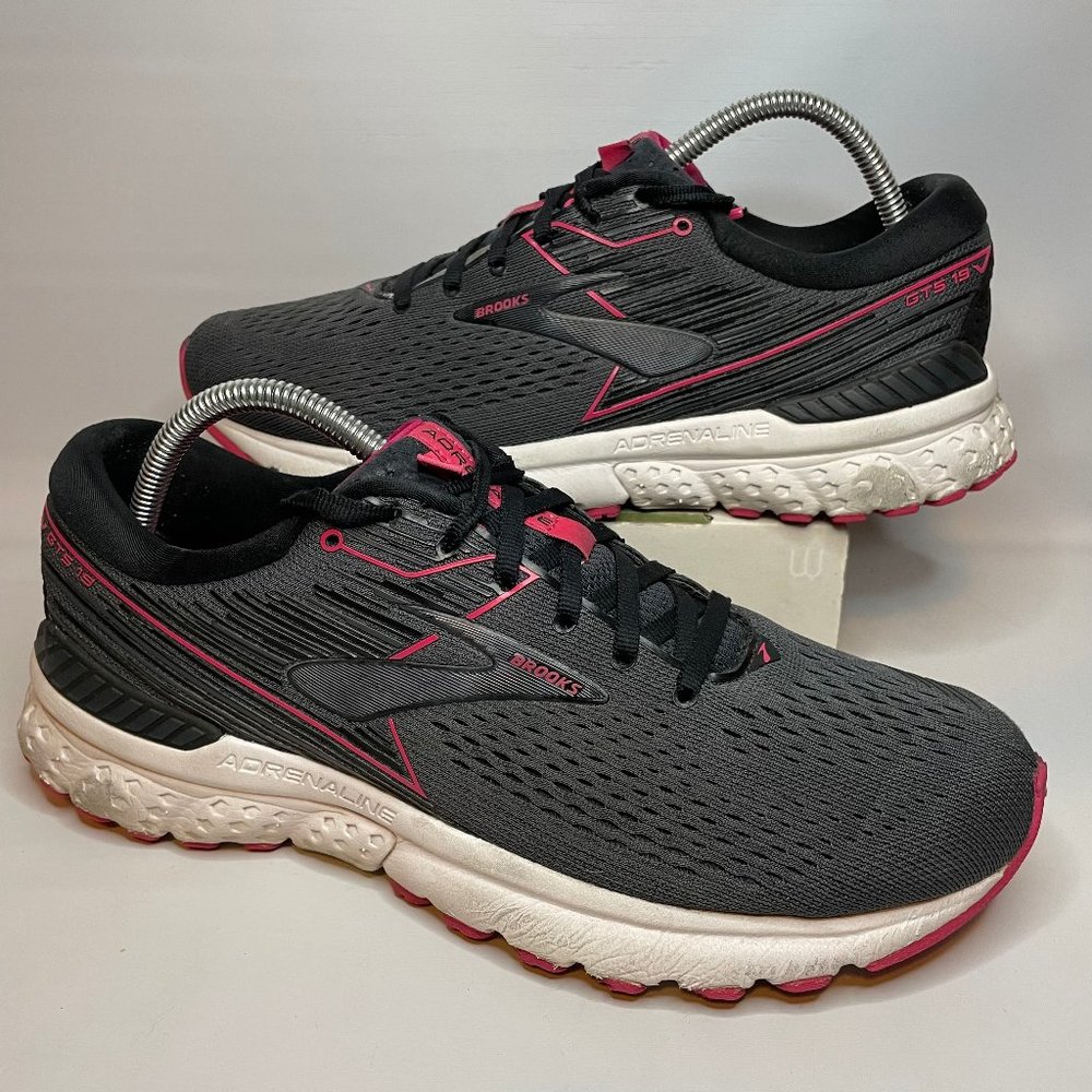 Women's Brooks Adrenaline GTS 19 Black Gray Pink Running Shoes Size 11
